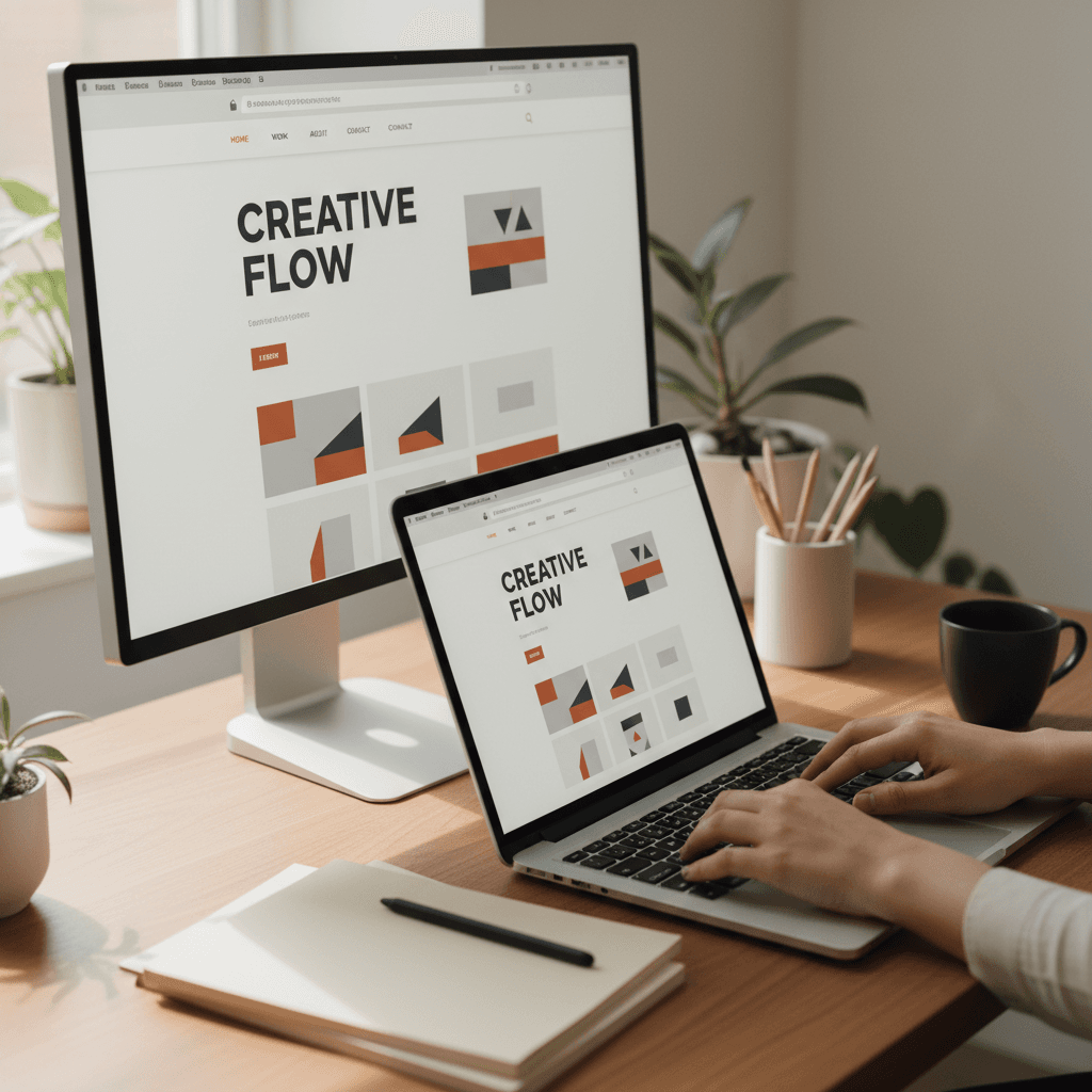 Laptop displaying responsive website design mockup on a clean desk